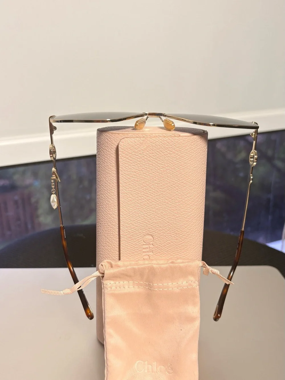 Chloe Gold Frame Sunglasses with Dark Gray Gradient Lenses